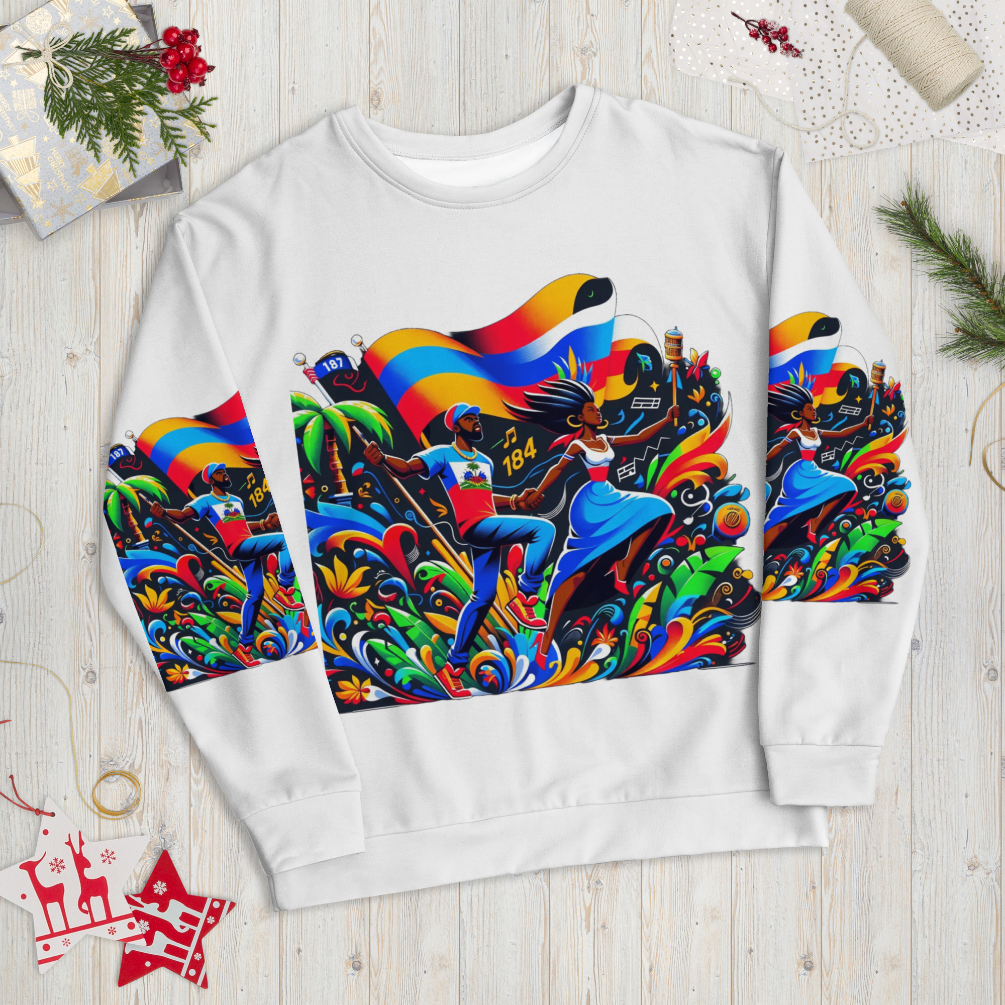 Haiti Pride All-Over Print Recycled Sweatshirt - White - Image 2