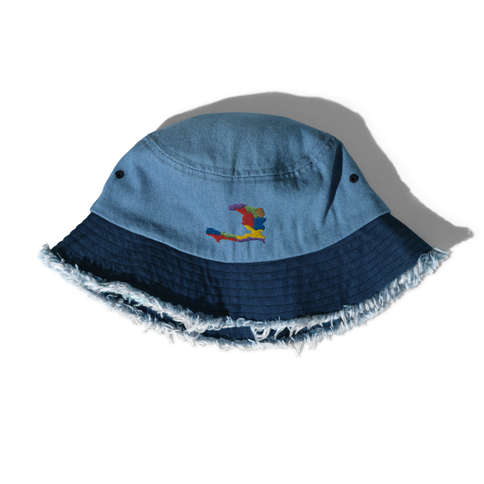Haiti Pride Distressed Denim Bucket Hat - Black