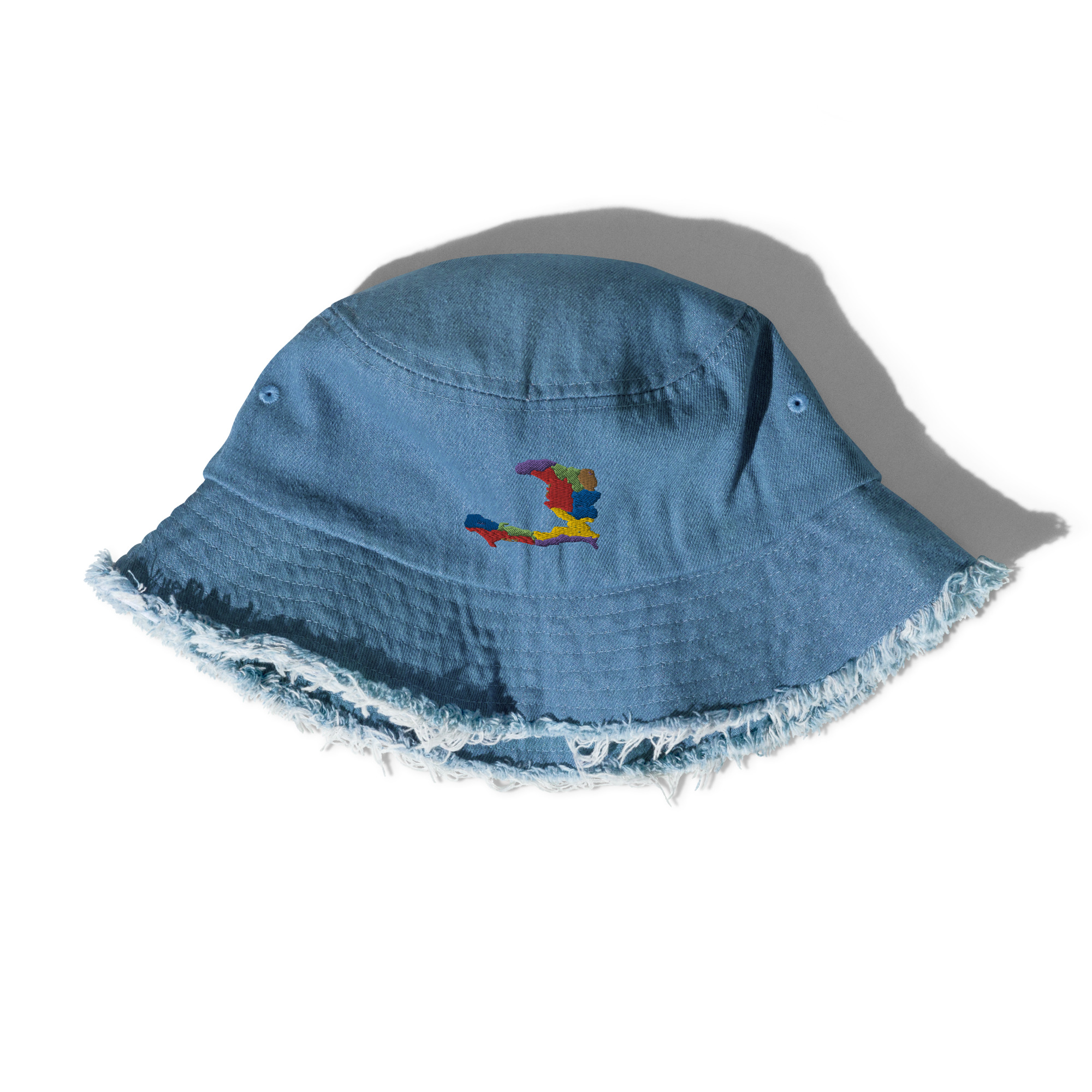 Haiti Pride Distressed Denim Bucket Hat - Black - Image 2