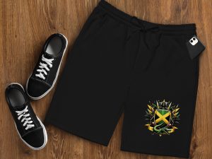 Jamaica Pride Mens Fleece Shorts - Black Front Print