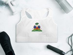 Haiti Pride Padded Sports Bra - White