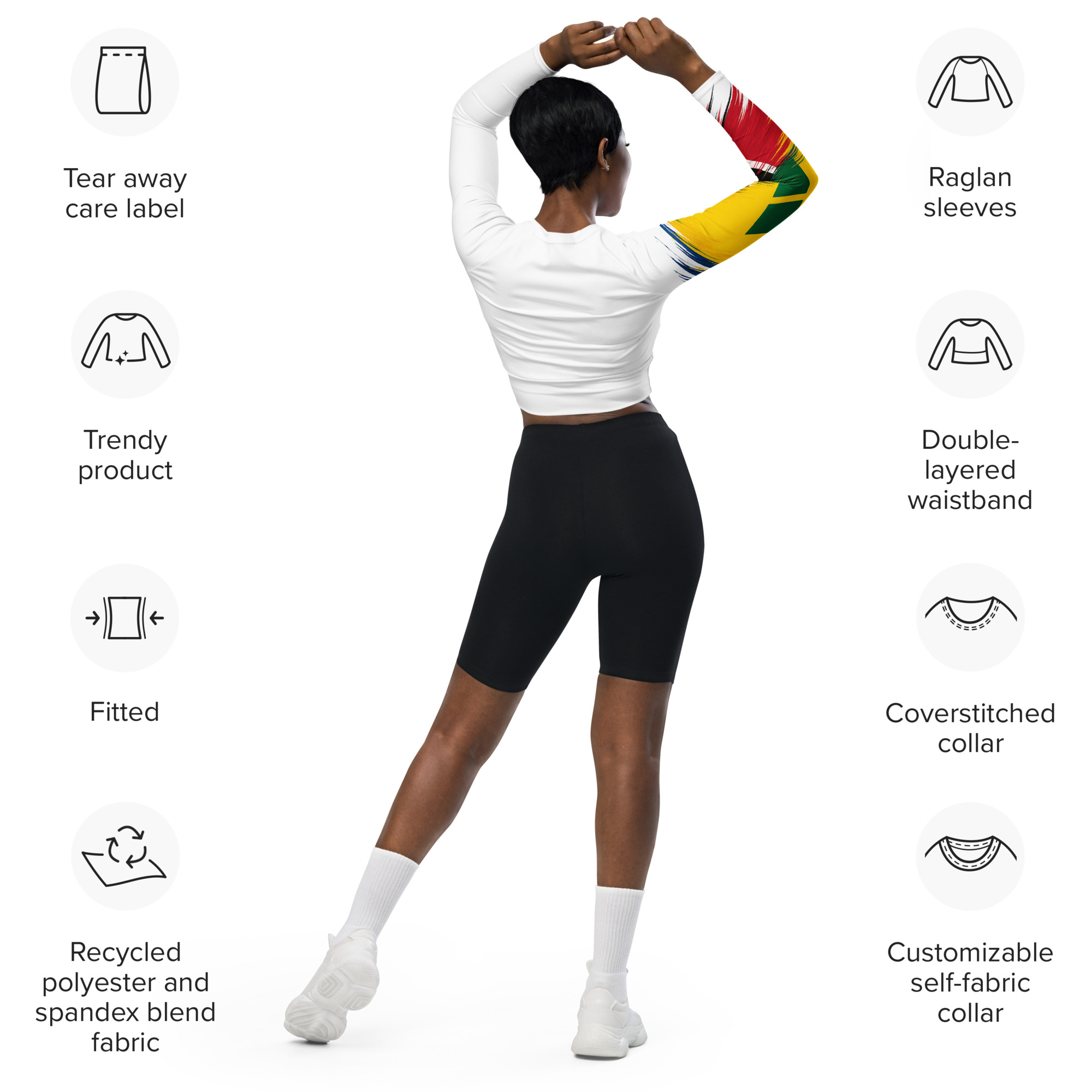 Trinidad and Tobago Pride Recycled Long Sleeve Crop Top - White - Image 3