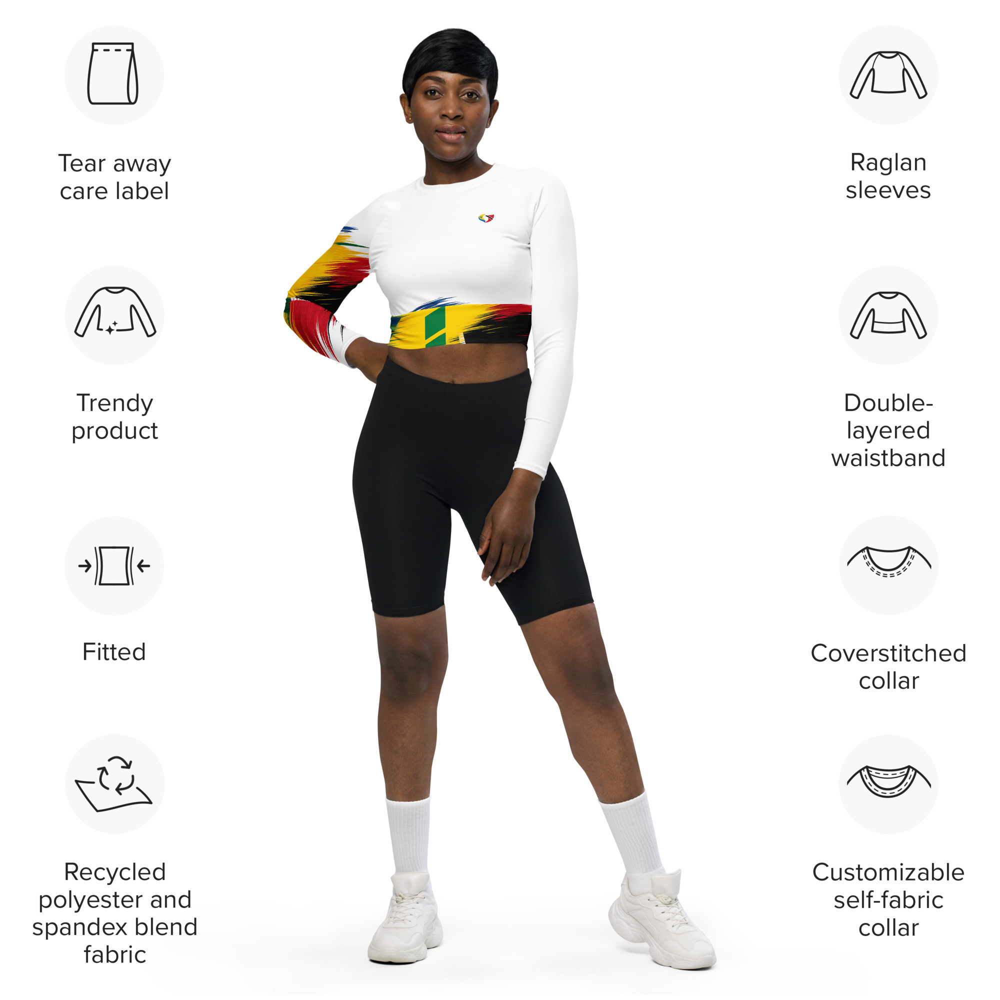 Trinidad and Tobago Pride Recycled Long Sleeve Crop Top - White