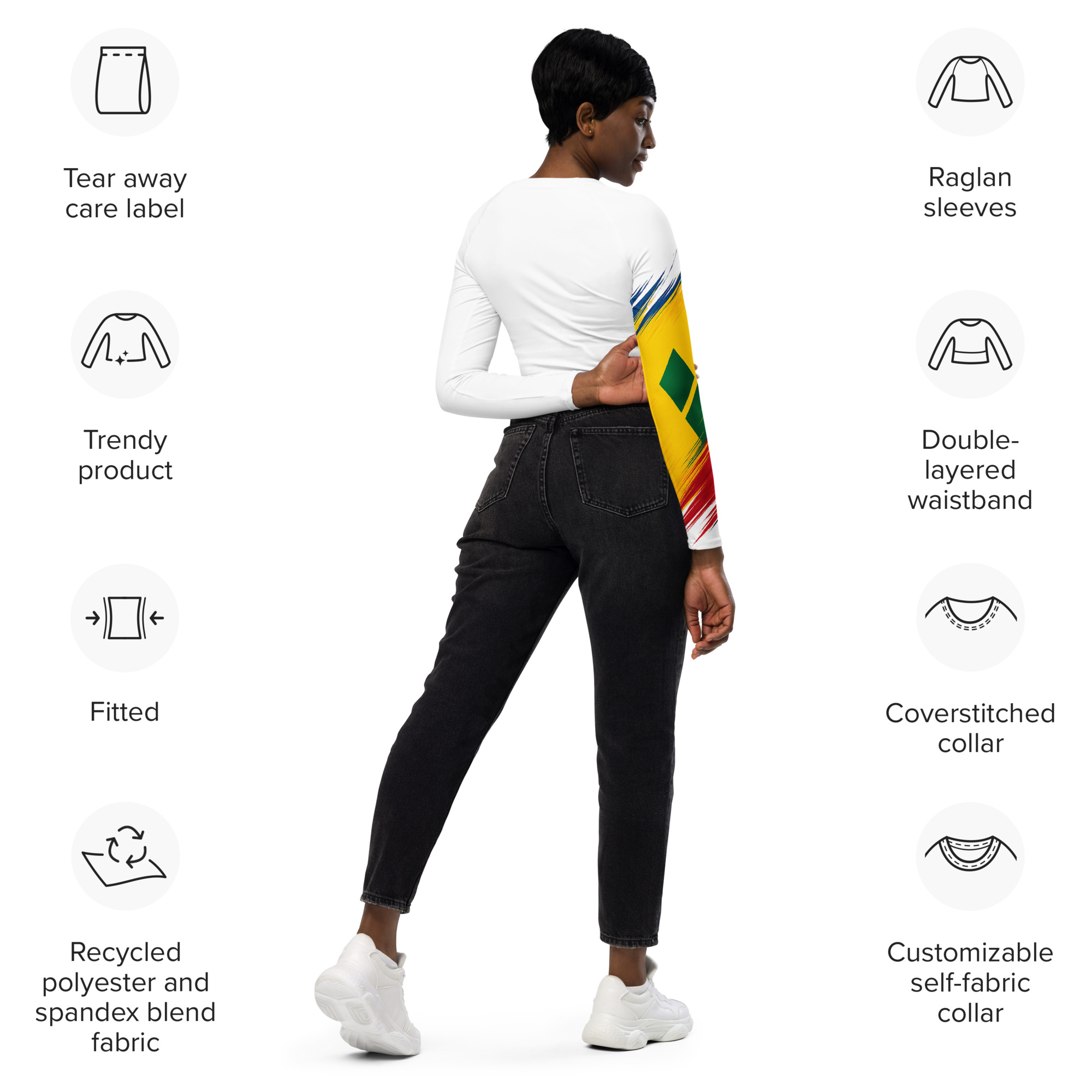Trinidad and Tobago Pride Recycled Long Sleeve Crop Top - White - Image 4